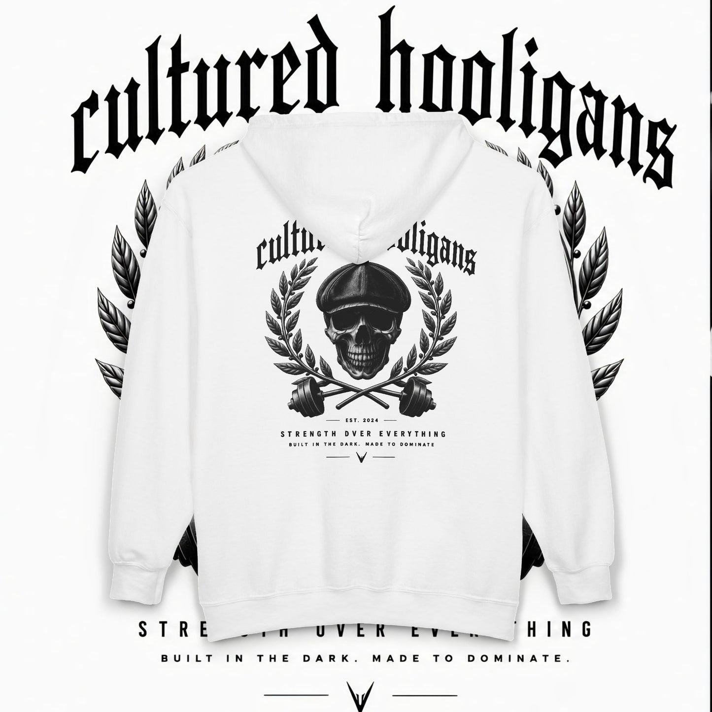 Cultured Hooligans Zip Hoodie — Skull Laurel Full‑Zip Sweatshirt