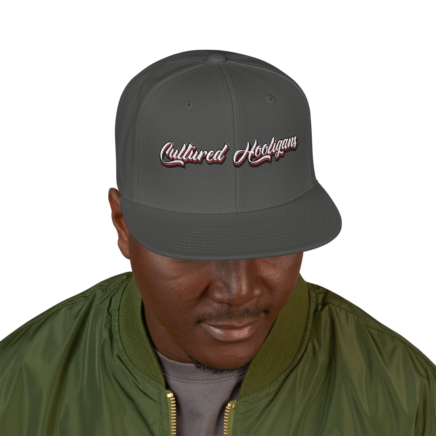 Embroidered Snapback Hat — Vintage Script "Hooligans" Urban Streetwear