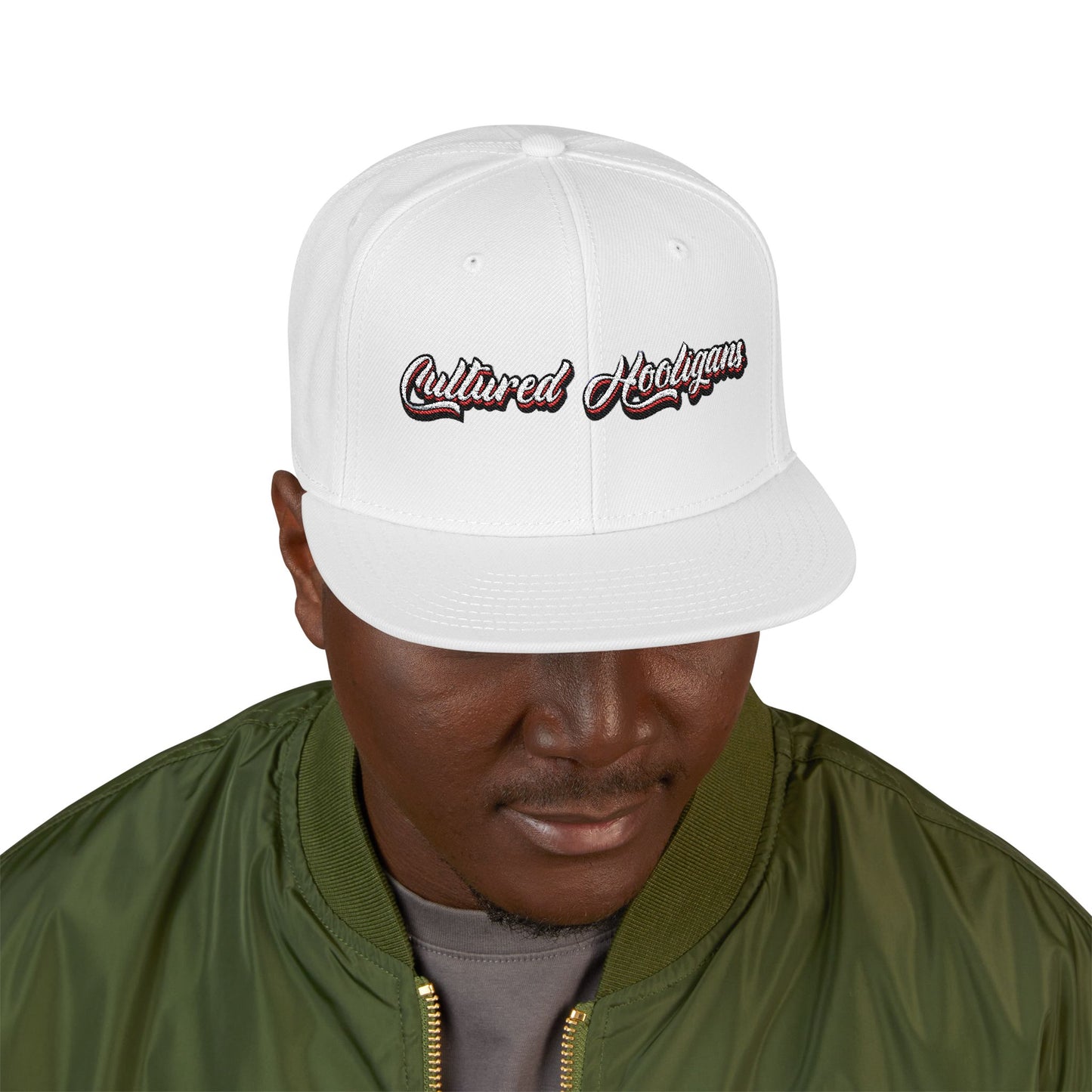 Embroidered Snapback Hat — Vintage Script "Hooligans" Urban Streetwear