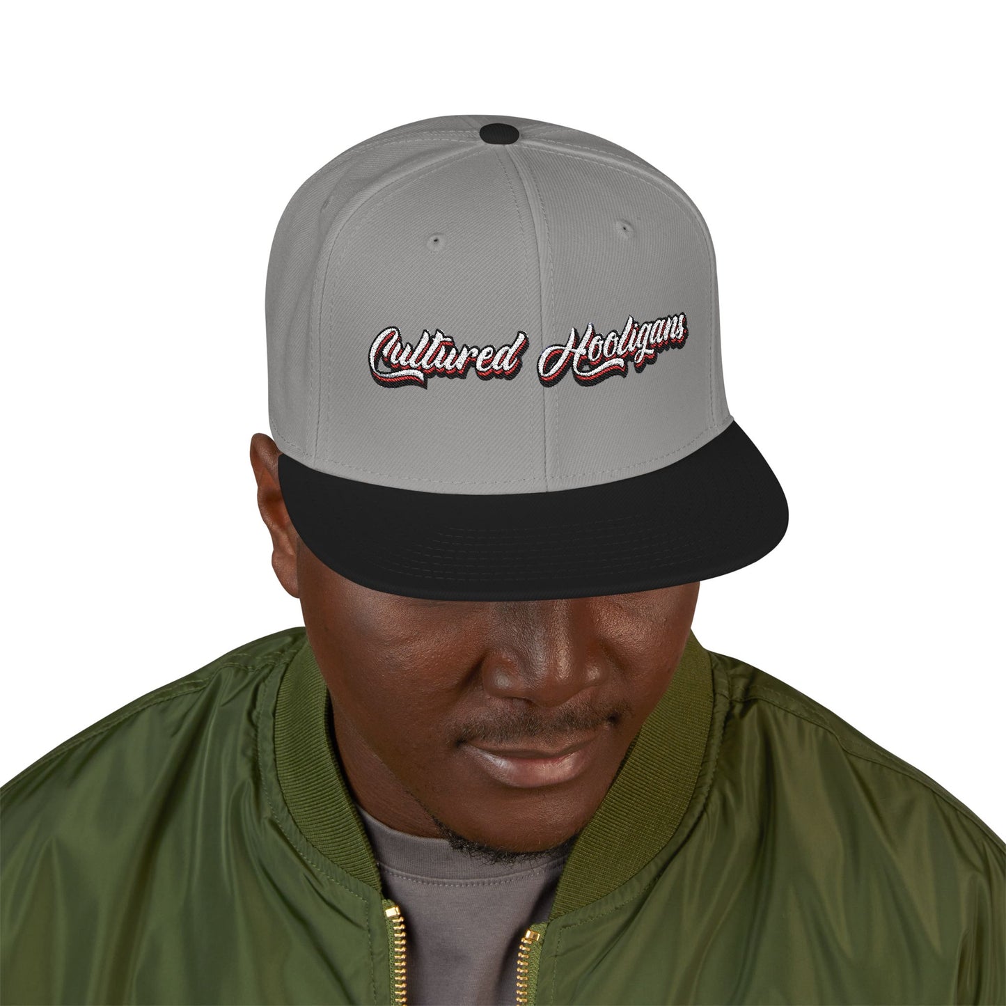 Embroidered Snapback Hat — Vintage Script "Hooligans" Urban Streetwear
