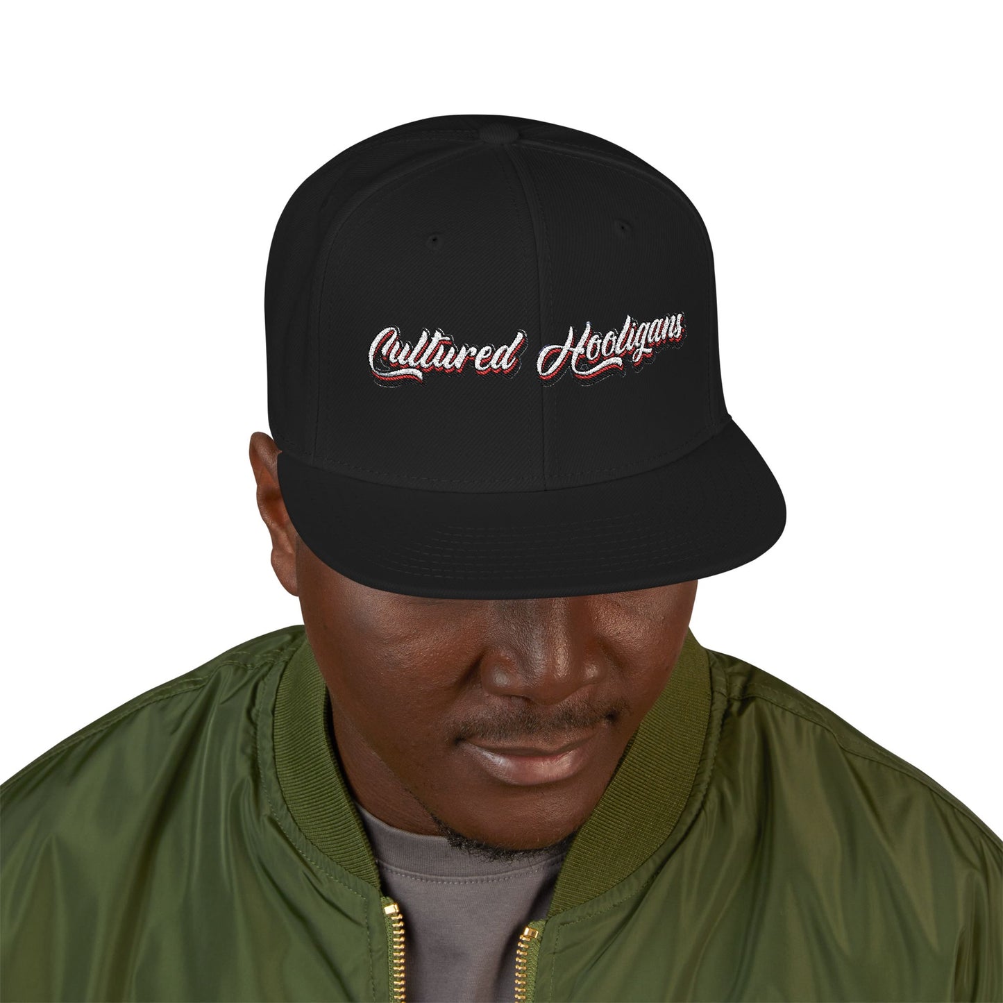 Embroidered Snapback Hat — Vintage Script "Hooligans" Urban Streetwear