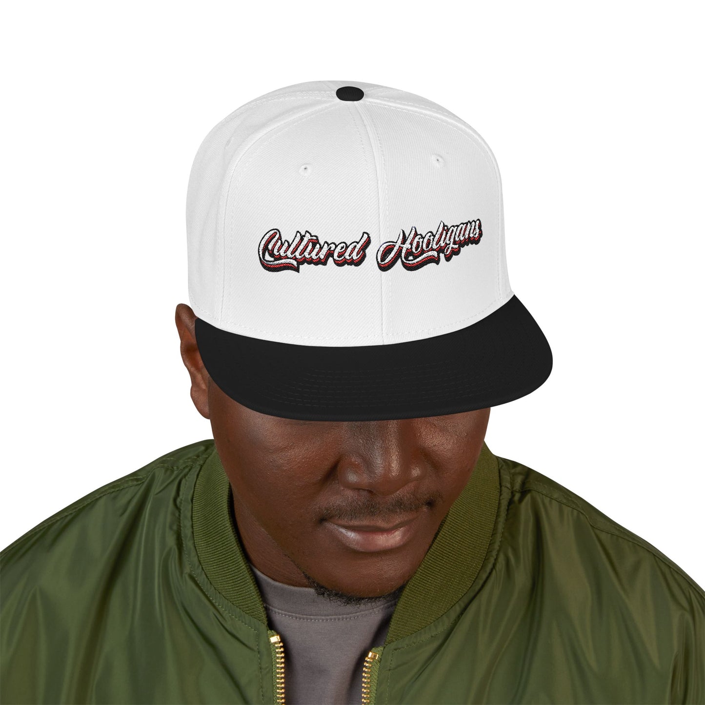 Embroidered Snapback Hat — Vintage Script "Hooligans" Urban Streetwear