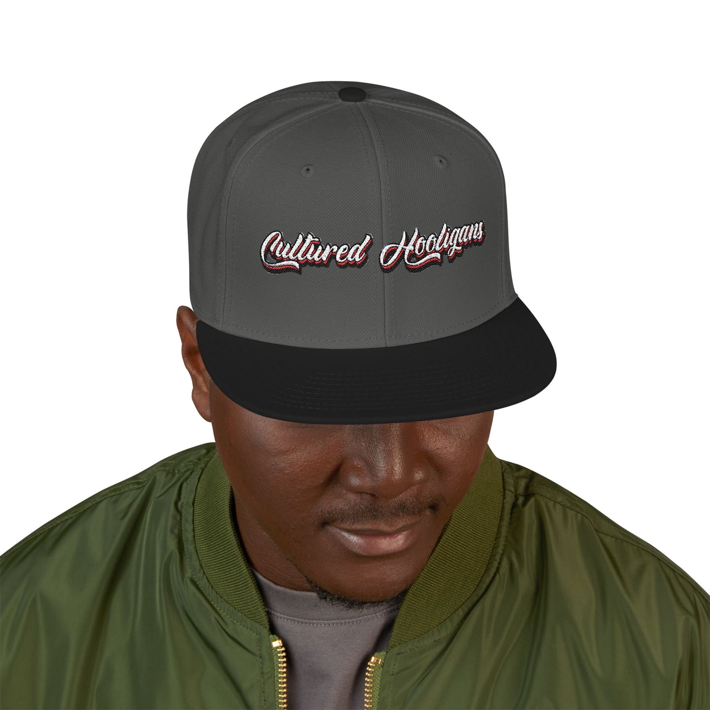 Embroidered Snapback Hat — Vintage Script "Hooligans" Urban Streetwear